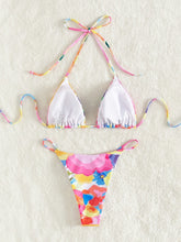 Sexy Bikini-Badeanzug mit Regenbogen-Print und Krawatte